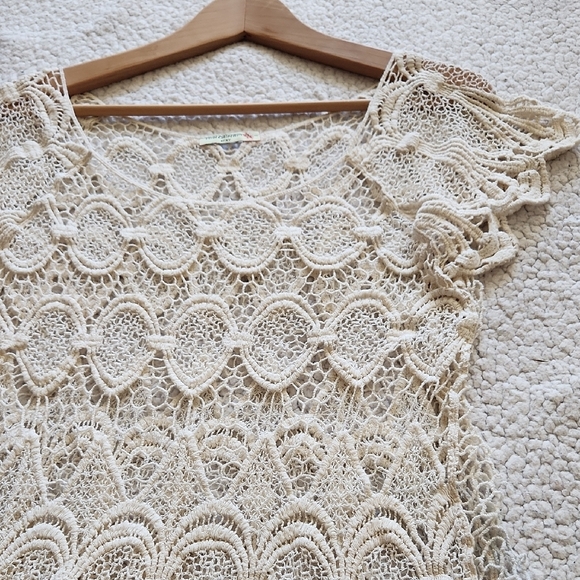 Vivid Collection Elegant Lace Crochet Short Sleeve Blouse in Cream Sz M Cottage - Picture 12 of 15